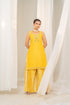 Kzari Vibrant Khatta-Nimbu Raw Silk Kurta with Embroidered Neck and Crushed Palazzo